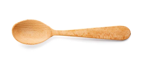 Drewnianą łyżką na białym tle. Ręcznie wykonane naczynia do gotowania — Zdjęcie stockowe
