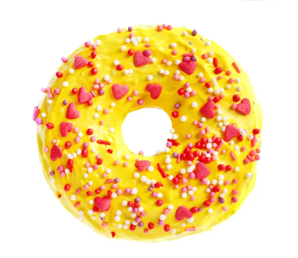 Delicious yellow donut on white background — Stock Photo, Image