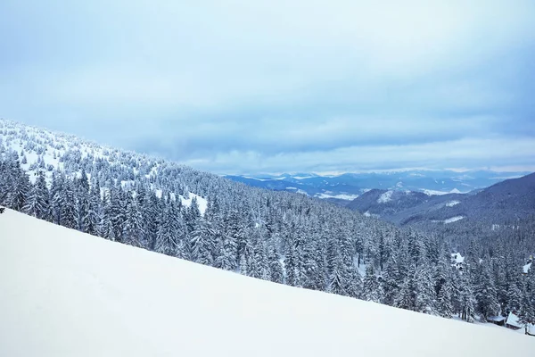 Hermoso paisaje nevado en las montañas en el día de invierno — Foto de Stock