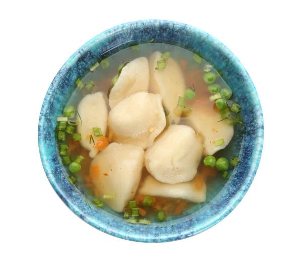 Caldo saboroso com bolinhos no fundo branco — Fotografia de Stock