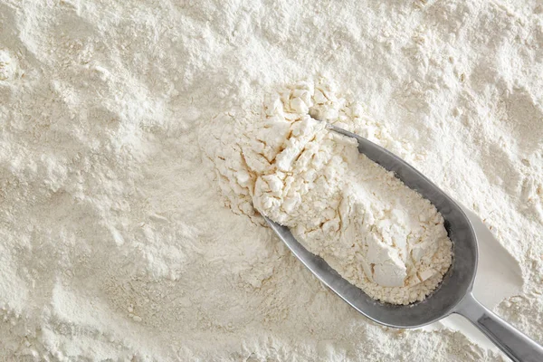 Scoop Flour Top View Food Background — Stock Photo, Image