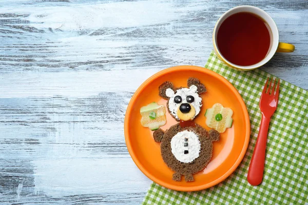 Rolig Mat Idé För Kid Frukost Trä Bakgrund — Stockfoto