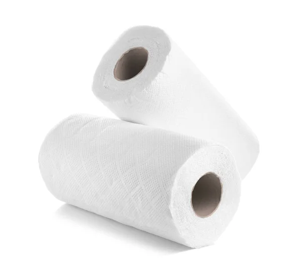 Rollen van papieren handdoeken op witte achtergrond — Stockfoto