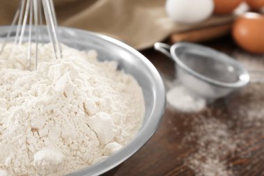 Buğday unu, closeup kase fırçalamak