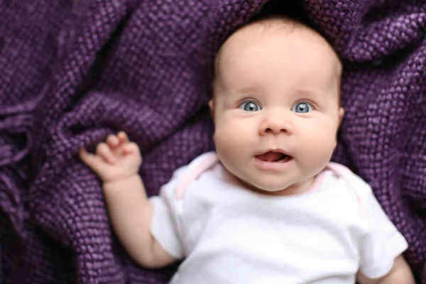 Cute Little Baby Lying Plaid Top View — Stock Photo, Image