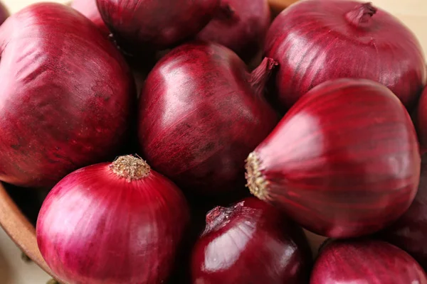 Cebollas Rojas Maduras Enteras Primer Plano —  Fotos de Stock