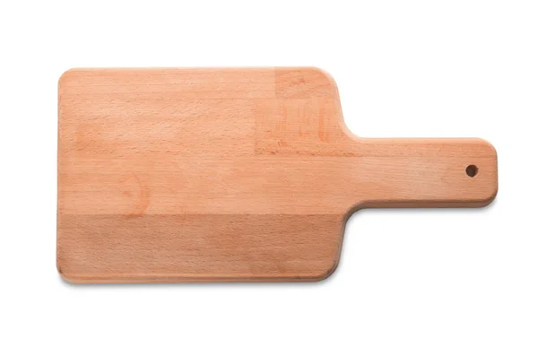 Dřevěná deska na bílém pozadí. Ručně vyrobené kuchyňské náčiní — Stock fotografie