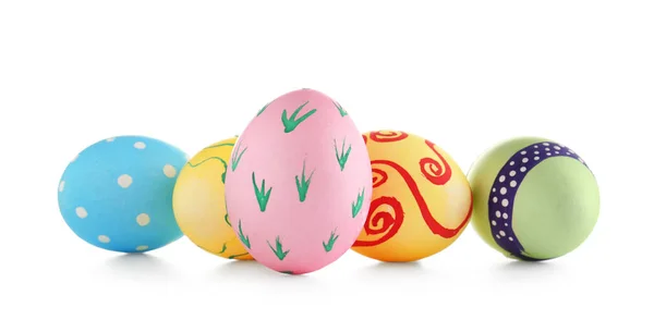 Huevos Pascua Decorados Sobre Fondo Blanco — Foto de Stock