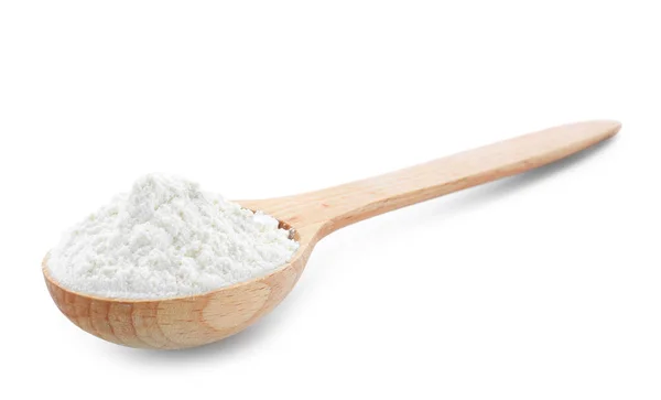 Wheat flour in wooden spoon — Stock Photo, Image