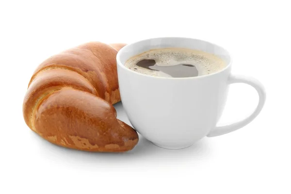 Croissant and cup of coffee — Stock Photo, Image
