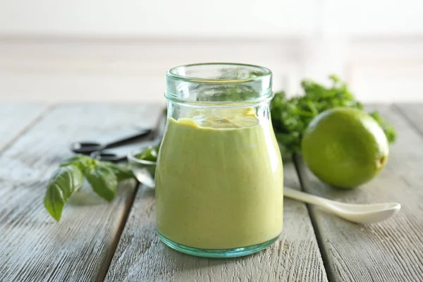 Tasty creamy lime mustard sauce — Stock Photo, Image