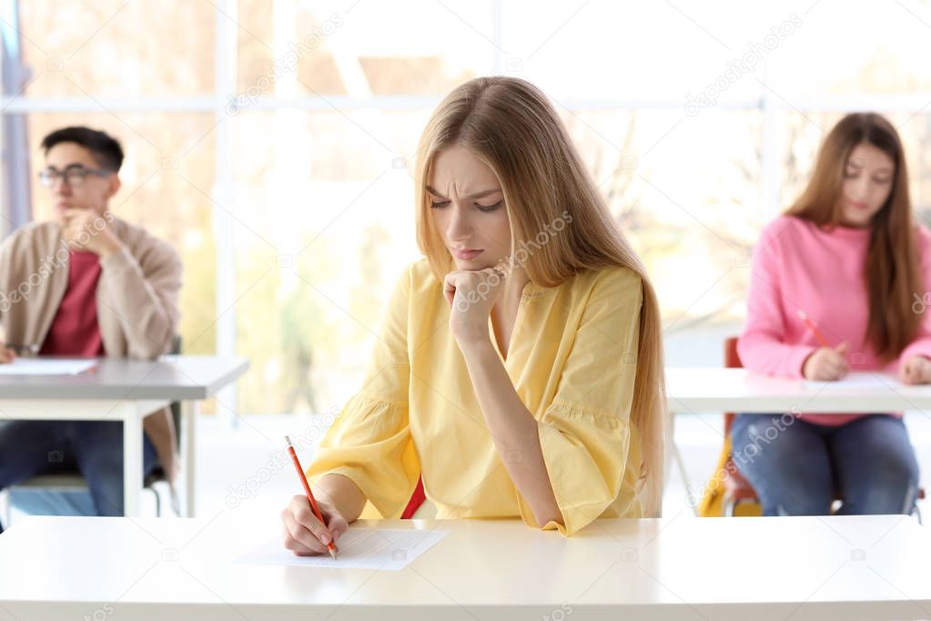 Female student taking exam 