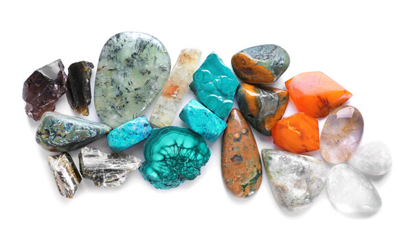 Different natural semi-precious stones  