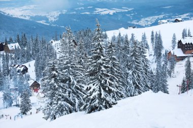 Karlı gün güzel dağ Kayak Merkezi. Kış tatili