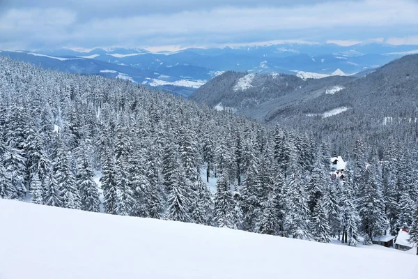 Krásná zasněžená krajina v horách na zimní den — Stock fotografie