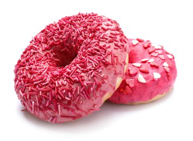 Beyaz arka plan üzerinde sprinkles ile lezzetli sırlı çörek