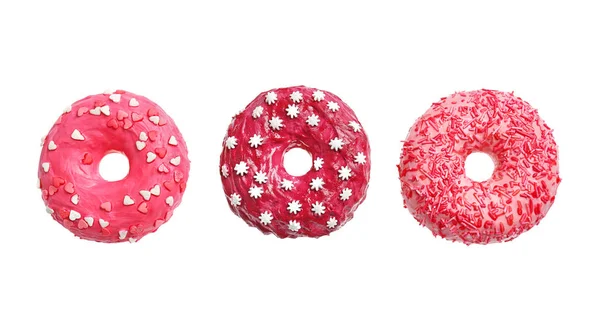 पांढरा पार्श्वभूमीवर स्वादिष्ट गुलाबी डोनट्स — स्टॉक फोटो, इमेज