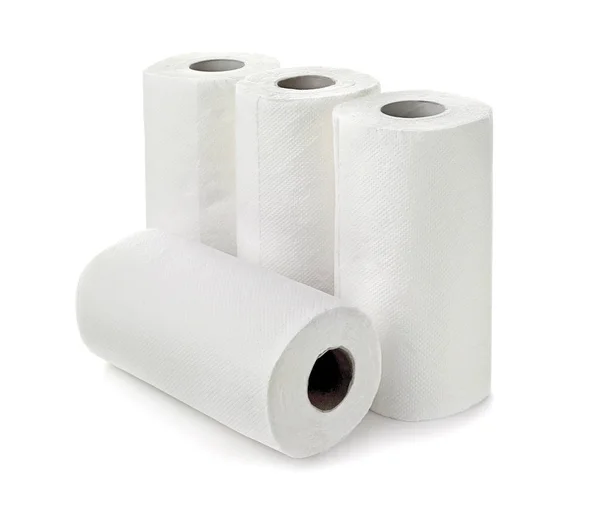 Rollos de toallas de papel sobre fondo blanco — Foto de Stock