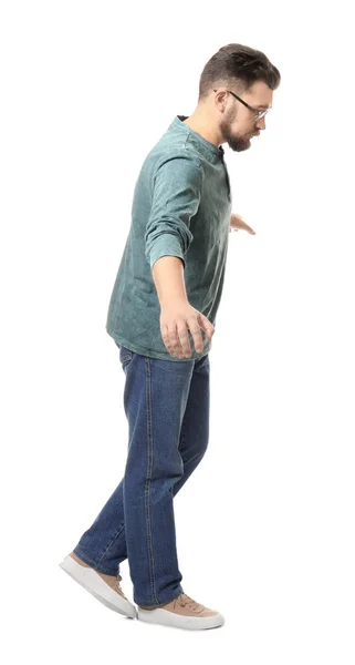 Young Man Balancing White Background — Stock Photo, Image