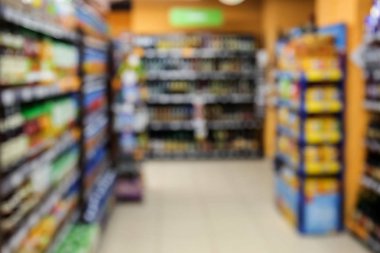 İç modern süpermarket, bulanık görünüm