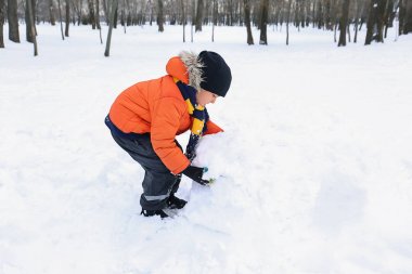 Yakışıklı kardan adam parkta kış tatil yapma.
