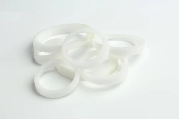 Rings of fresh onion on white background — Stock Photo, Image