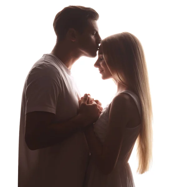Romantikus pár kört a fekete háttér fény — Stock Fotó