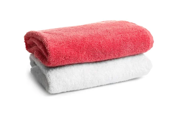 Folded clean terry towels on white background — Stock Photo, Image