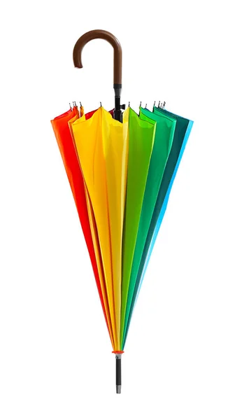 Guarda-chuva arco-íris no fundo branco — Fotografia de Stock