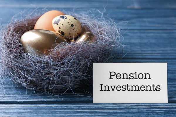 Гніздо Яйцями Знак Pension Investments Дерев Яному Фоні — стокове фото