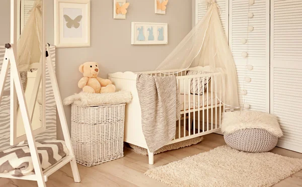 Baby Rum Inredning Med Babysäng Hus Design — Stockfoto