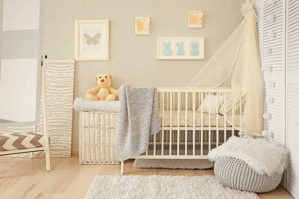 Baby Kamer Interieur Met Wieg Huisontwerp — Stockfoto