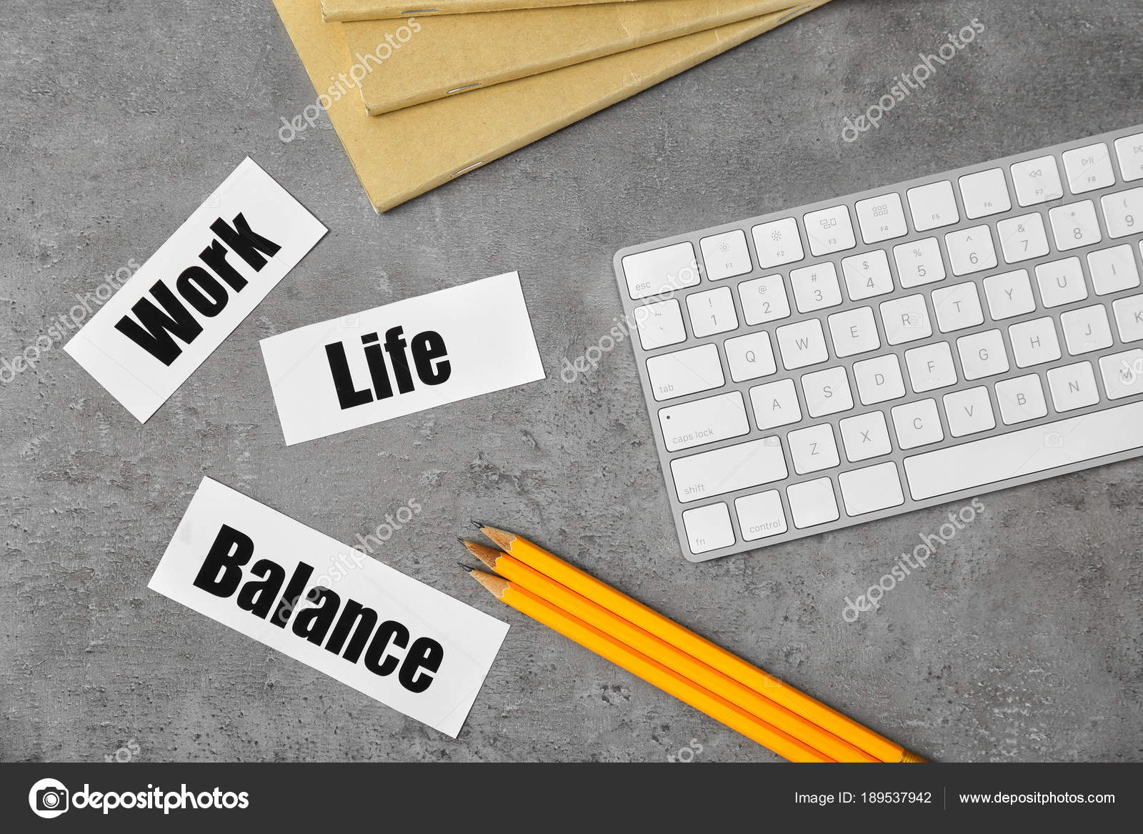 Words WORK, LIFE, BALANCE and keyboard on grey background — Stock Photo ...