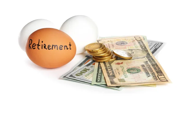 Egg with word and money — Stock Photo, Image