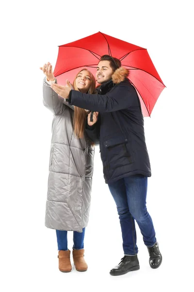 Couple romantique avec parapluie lumineux — Photo