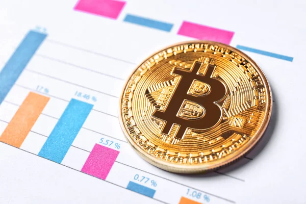 Golden bitcoin on chart — Stock Photo, Image