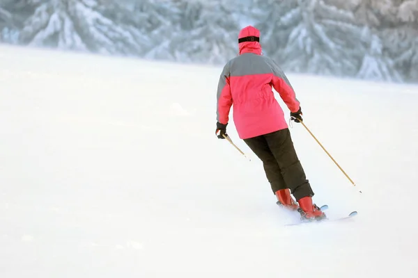 Жінка катається на лижах на сніжному курорті. Зимові канікули — стокове фото