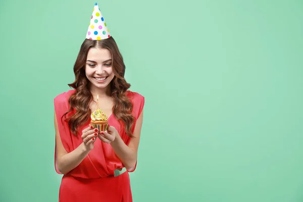 Young woman in party hat — Stock Photo, Image