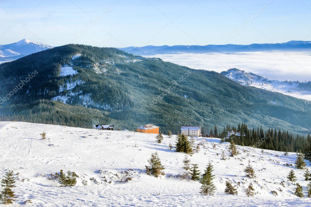 Snowy resort in mountains