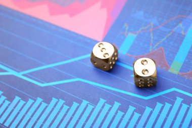 Dices on stock data graph, finance trading concept clipart