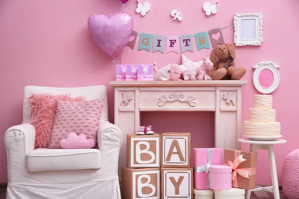 Piękne Ozdoby Baby Shower Strony Pokoju — Zdjęcie stockowe