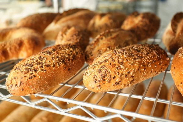 Delicious Fresh Bread Shelf Bakery — Stock Photo, Image