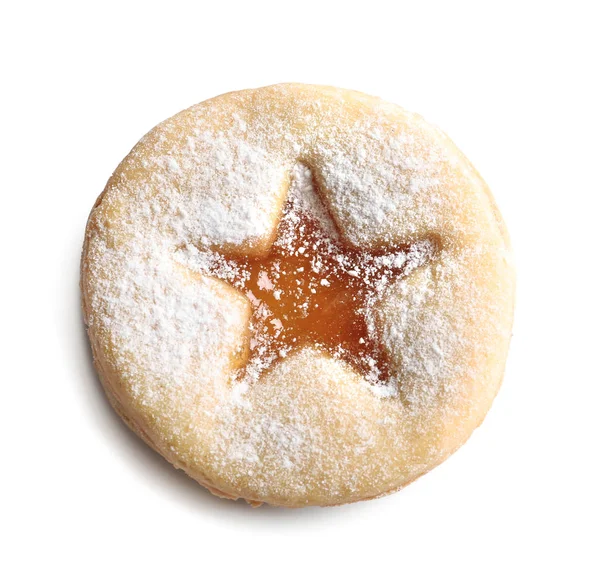 Traditionella Christmas Linzer Cookie Med Sylt Vit Bakgrund — Stockfoto