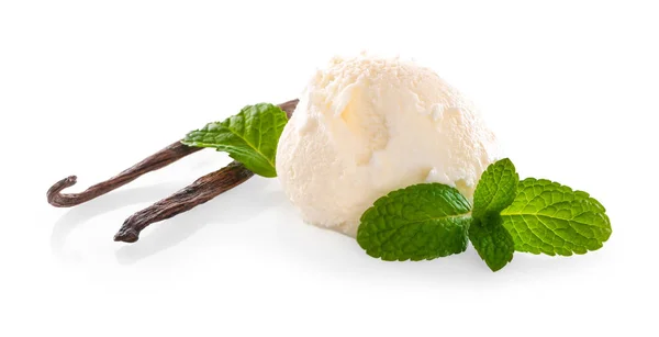 Bola de delicioso helado de vainilla sobre fondo blanco —  Fotos de Stock