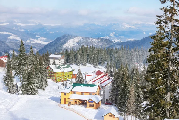 View Snowy Ski Resort Sunny Day — Stock Photo, Image