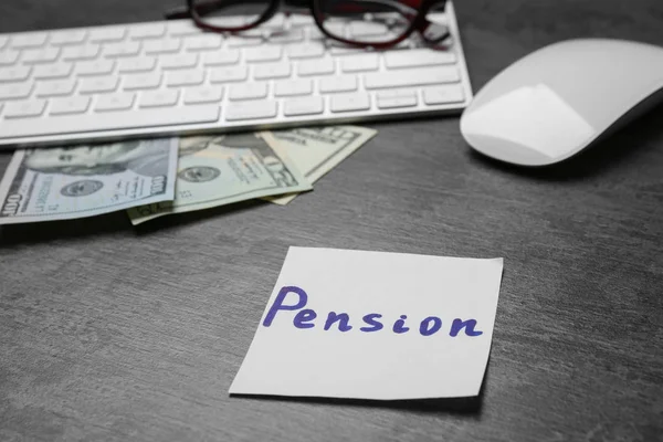 Paper Note Word Pension Money Grey Table — Stock Photo, Image