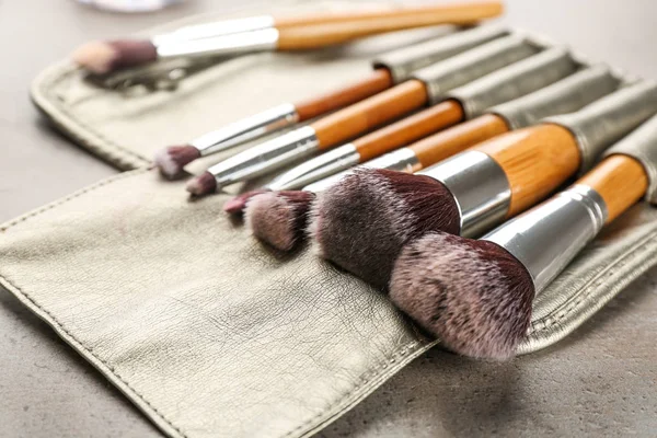 Brushes Professional Makeup Artist Leather Case Table — Stock Photo, Image