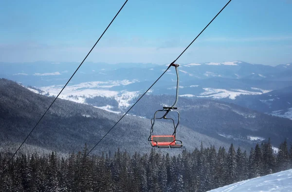 Ski Lift Snowy Resort Mountains Winter Vacation — Stock Photo, Image