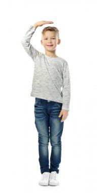 little boy measuring height on white background clipart