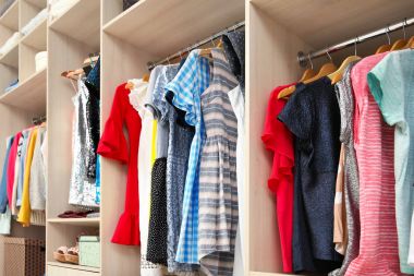 Soyunma odasında Bayan giyim ile büyük dolap